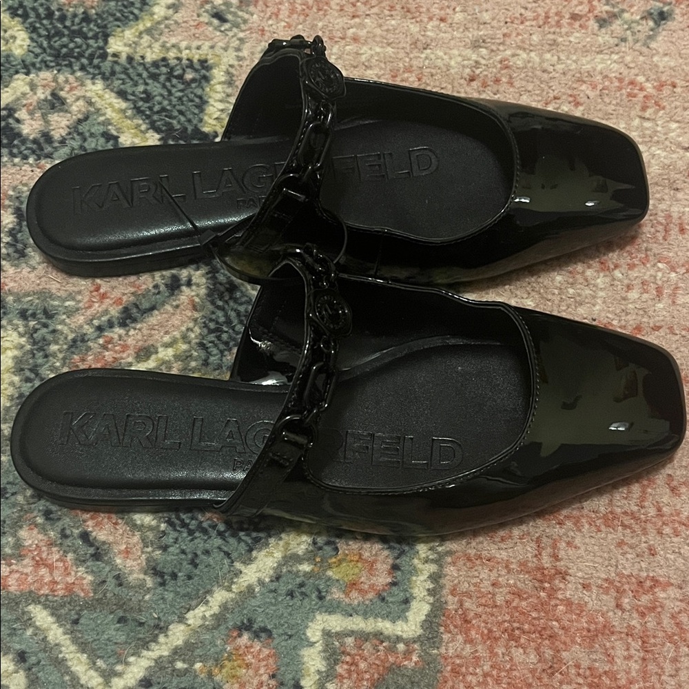 Karl Lagerfeld Glossy Black Mules